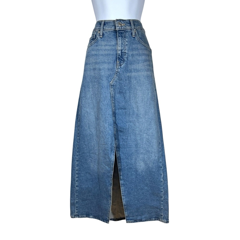 Gap Maxi Jean Skirt Size 4 Cotton Blend Denim A-Line Front Slit Boho Western